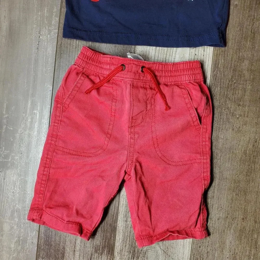 Boys Rock Size 12m Matching Baby Boy Outfit Red Blue Cotton 2 Piece EUC